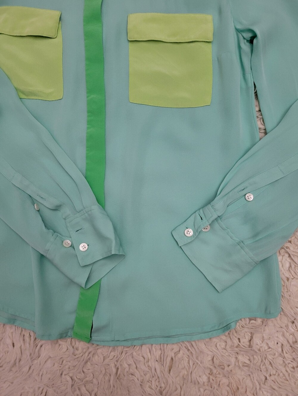J Crew Collection Silk Colorblock Button Down Collared Blouse Sz 8 - Picture 6 of 9